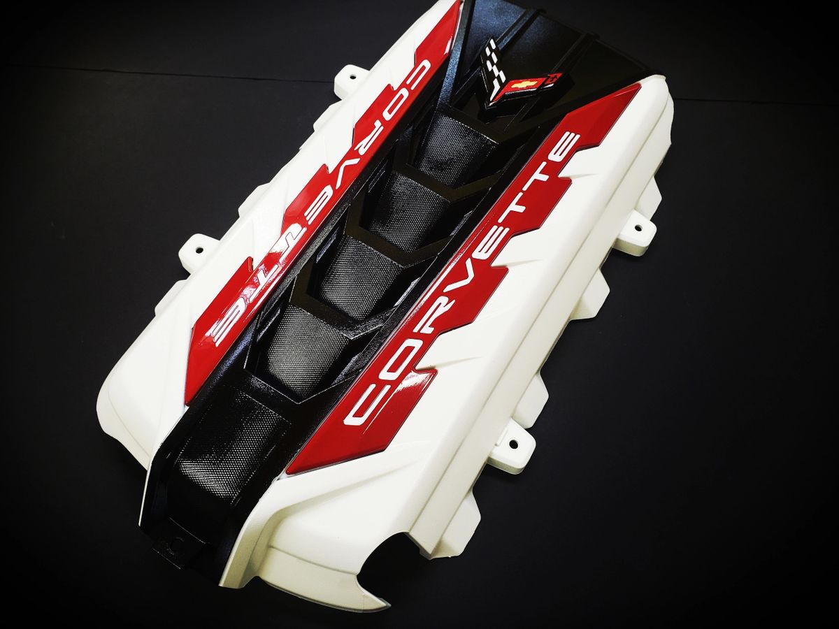 C8 Corvette Engine Cover Carbon Flash and Artic White